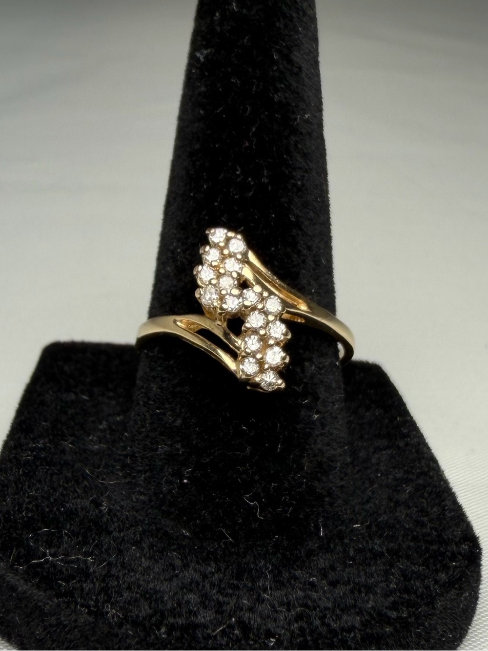 Natural Diamond Bypass Ring 0.24ctw 16 Stone Solid 10k Yellow Gold Size 8